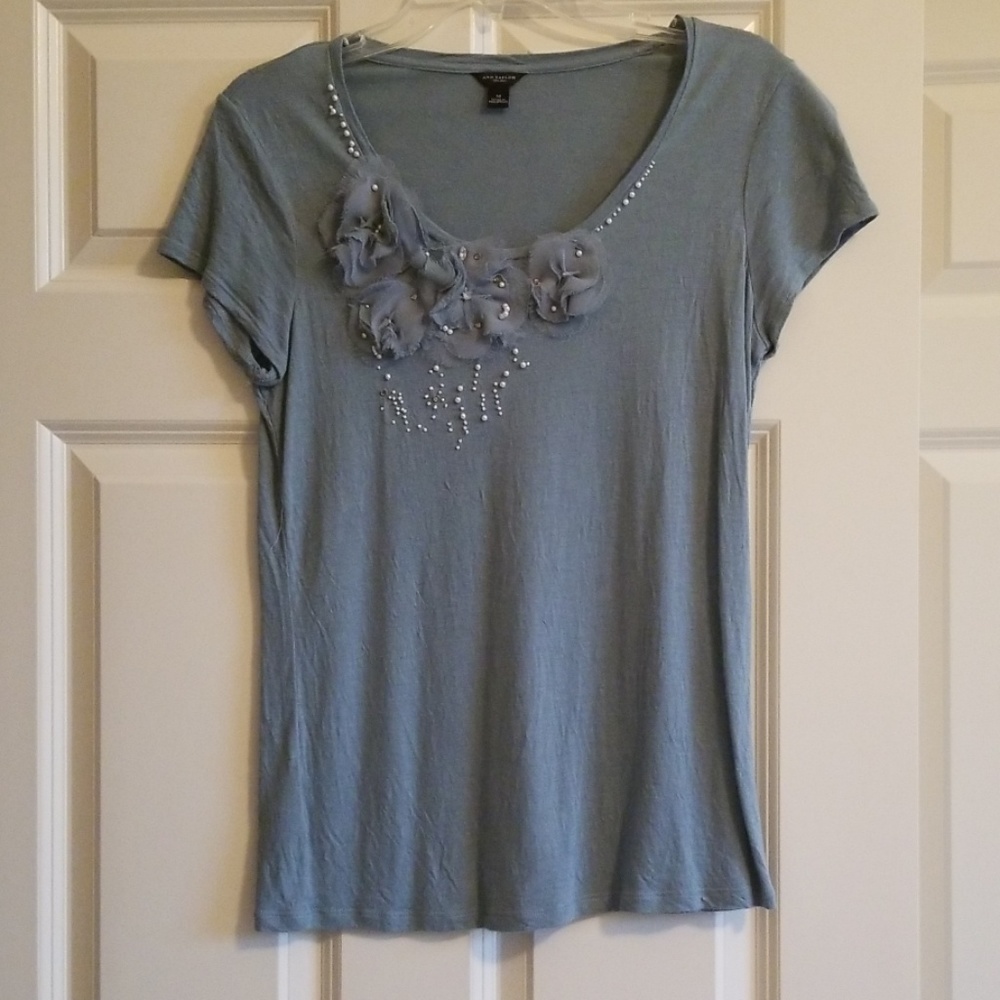 Ann Taylor Short Sleeve Embellished Top, M